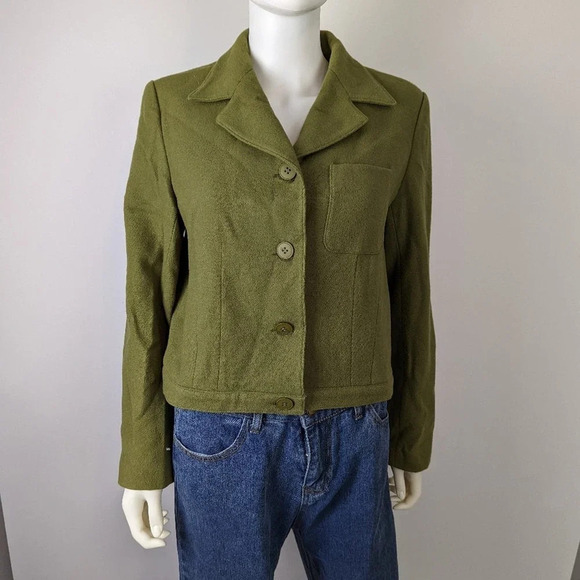 Vintage Green Cropped Wool Jacket 8 - Picture 1 of 9